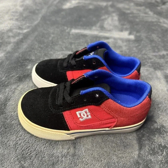 DC Chris Cole Red Black Leather Suede Skate SHOES Kids Toddler Size 9 Sneakers - Picture 11 of 16